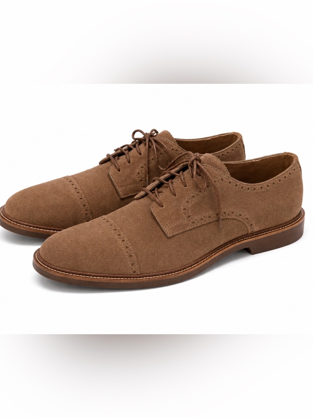 Cole Haan Tan Suede Cap-Toe Derby Leather Oxford Shoes NEW